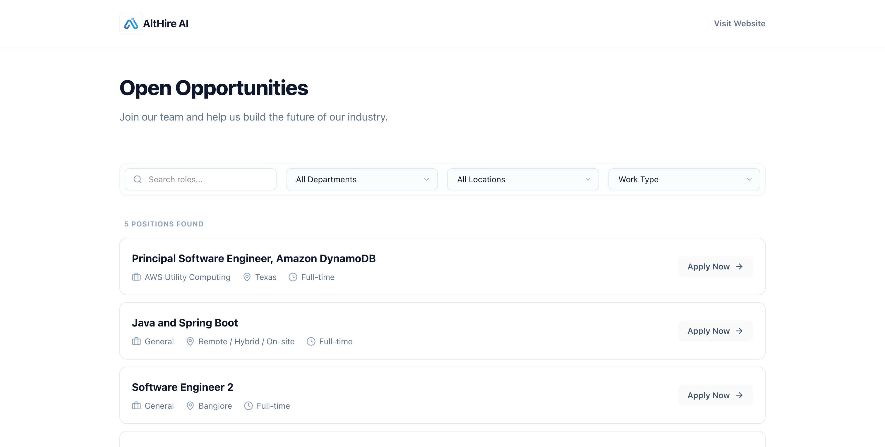 AltHire AI Career Page Builder Dashboard